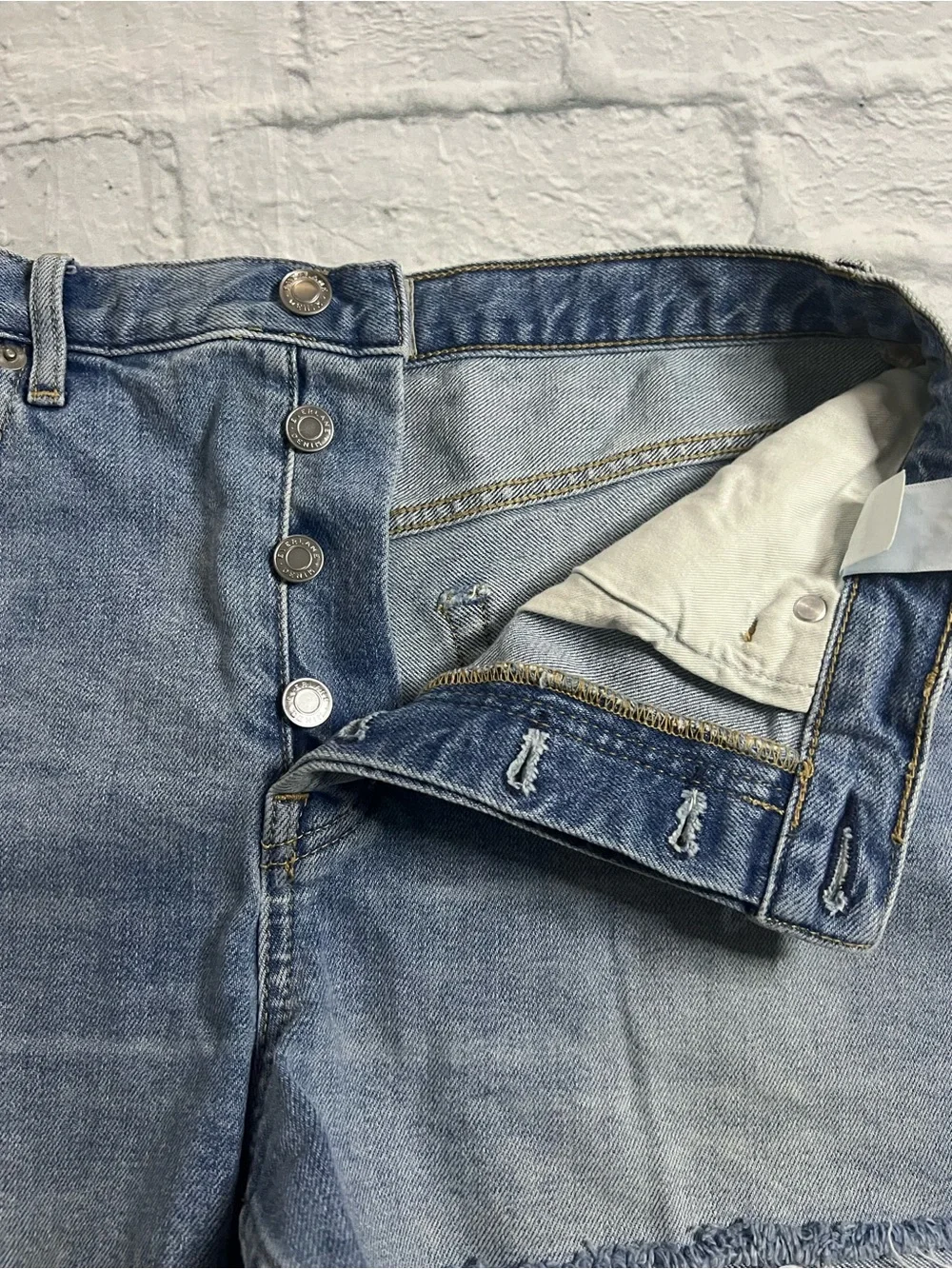 Everlane Cheeky Short High Rise Raw Hem Light Wash